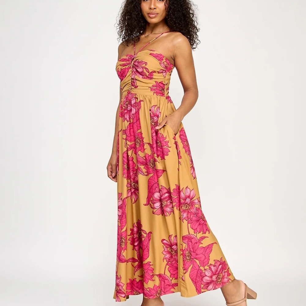Floral Maxi Dress in Yellow/gold and Pink - Picture 4 of 7